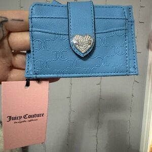 Juicy Couture Blue Embossed Card Case Wallet Keychain with Heart Hook NWT